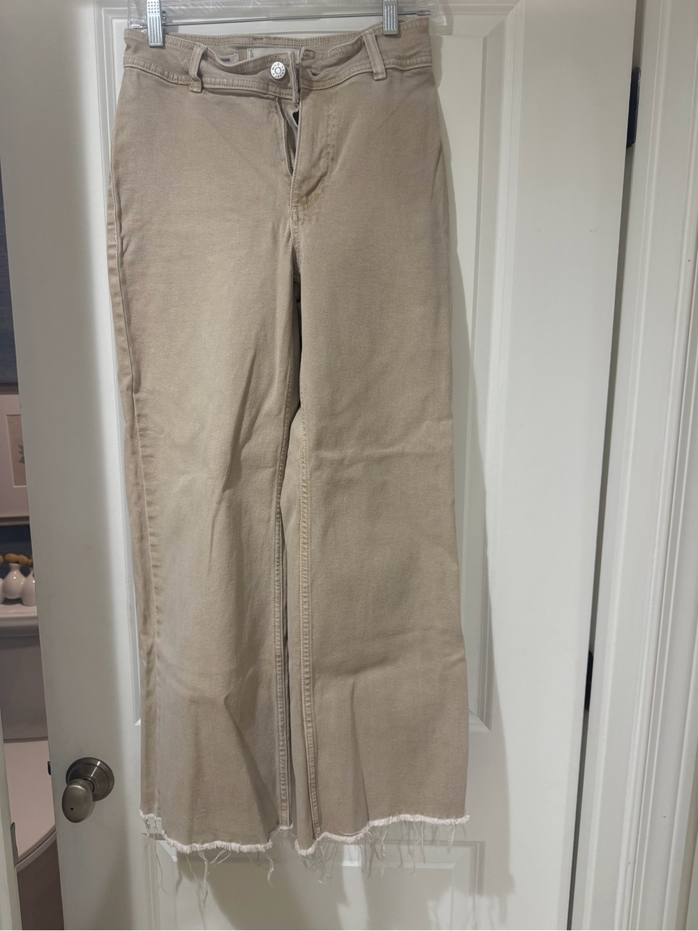 Mango Beige Wide-Leg Chinos with Raw Hem